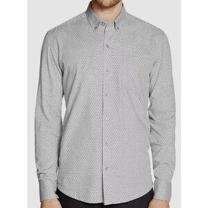 Wrk  Reworked Button Up Shirt Mens Size L Gray Polka Dot Slim Fit Career Wear